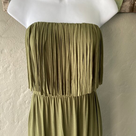 POL ARMY GREEN HALTER LONG FRINGE MIDI DRESS SMALL - Picture 3 of 4